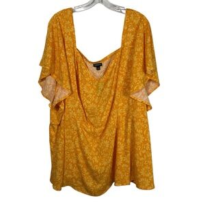 Torrid Yellow Floral Peasant Fit Ruffle Sleeve Plus Size Blouse NWT 5X Sunflower